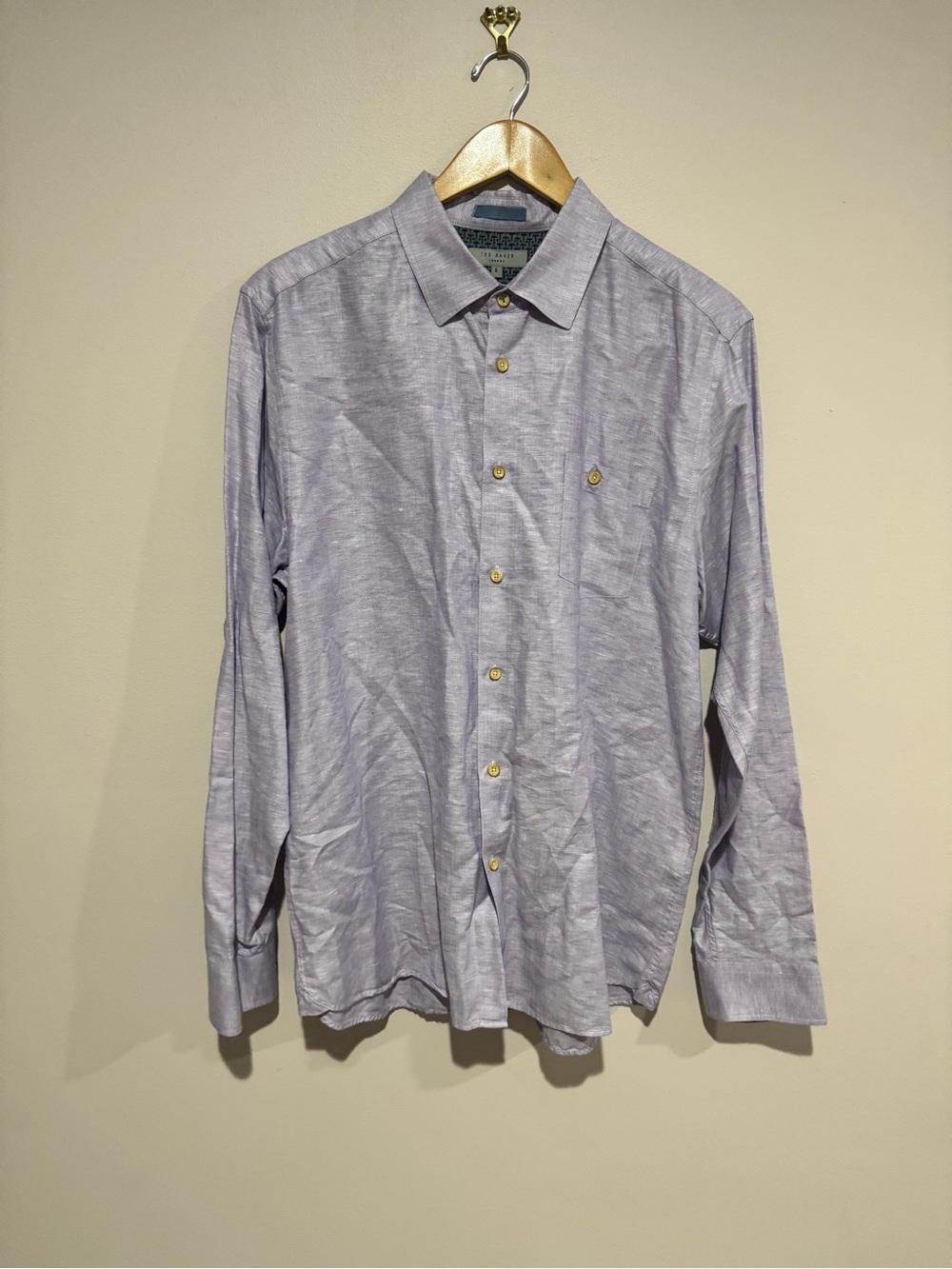 Ted Baker Men’s Shirt Linen Cotton Lillac Size 5